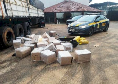 PRF apreende caminhão com 1t de maconha escondida em carga de óleo