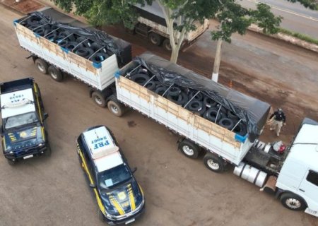 Carreta carregada com pneus contrabandeados &eacute; apreendida na BR-163