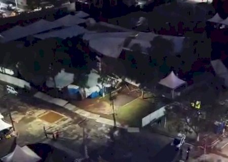 Imagens a&eacute;reas mostram estragos da chuva na Expogrande ap&oacute;s temporal