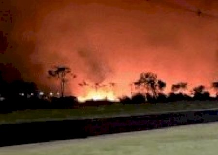 Chamas altas avan&ccedil;am sobre &aacute;rea de mata em Chapad&atilde;o do Sul