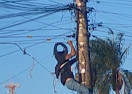 Homem escala poste para furtar fios &agrave; luz do dia no Nova Lima